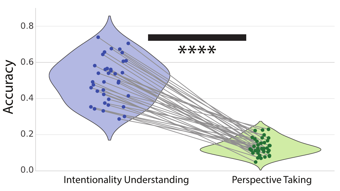 VLMs perform significantly better in intentionality understanding compared to perspective-taking